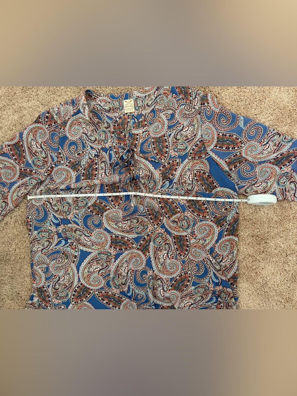Faded Glory Womens 2X Blue Paisley Print Keyhole Lace Up Tunic Blouse 3/4 Sleeve - Picture 8 of 11